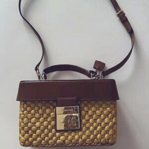 Michael Kors Gabriella Brown Leather and Straw Handbag Shoulder Bag